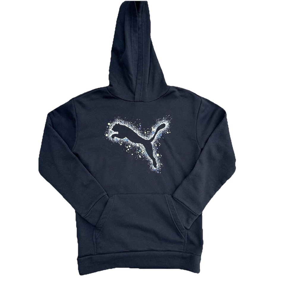 PUMA Unisex Youth Fleece Hoodie - Size Large  (14-16) Black Logo